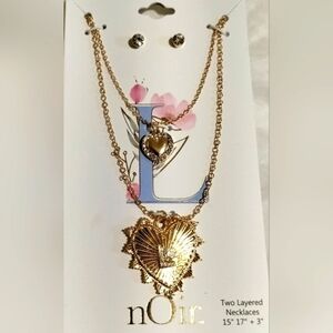 nOir Gold Initial L Necklace with Earring Set